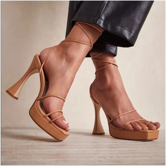 Size 9.5 Jeffery Campbell Platform Primadonna Lace Up Nude Wrap Heel - Picture 2 of 5